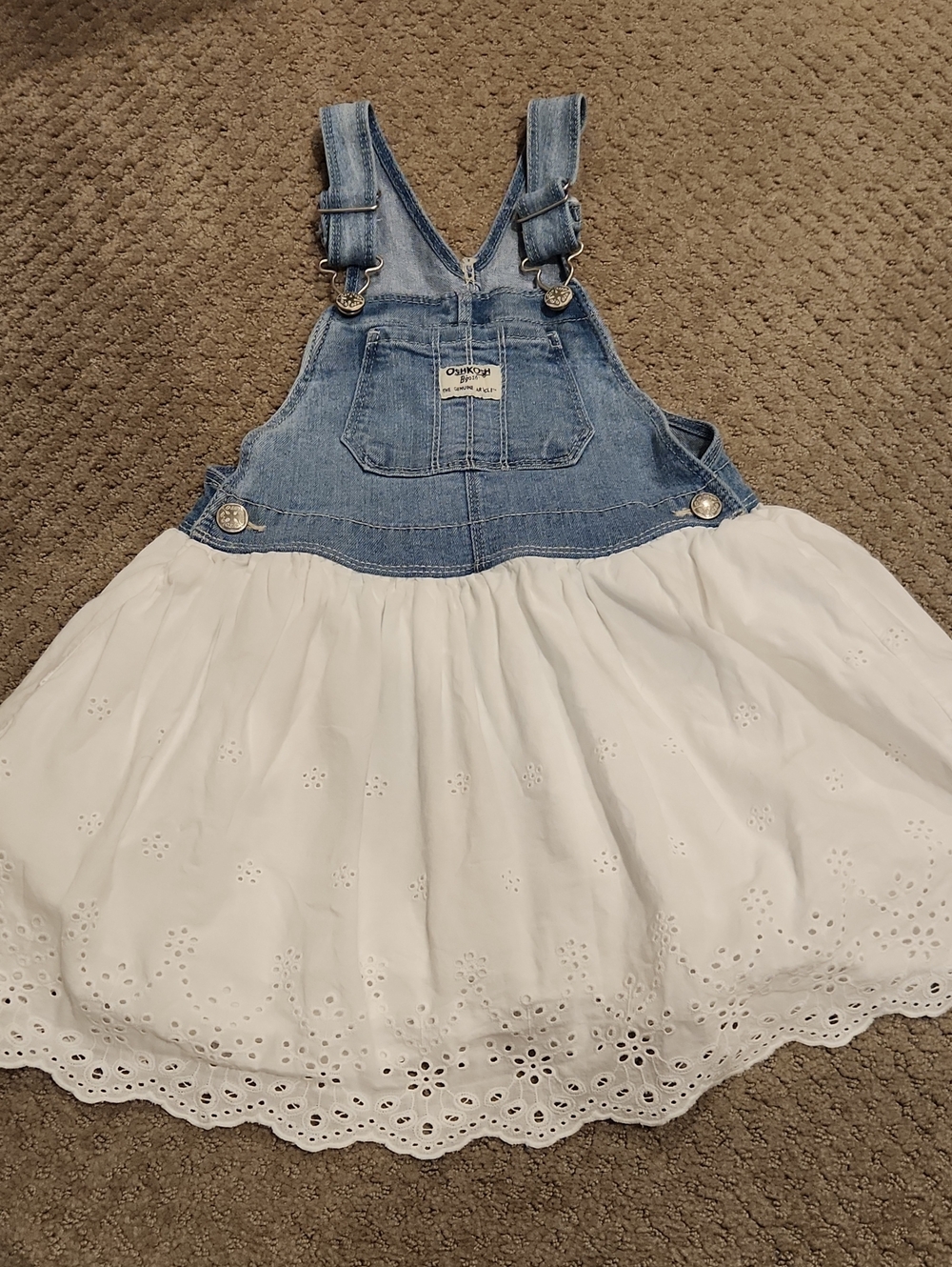 NEW* OshKosh B'gosh Baby Girl Denim Overall Dress Eyelet Skirt 5T